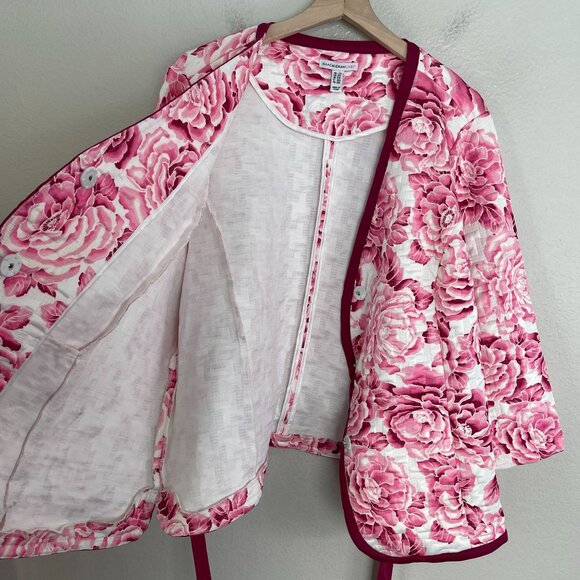 Isaac Mizrahi Live! Womens Plus 2X Floral Quilted Kimono Jacket Pink White - Picture 12 of 13